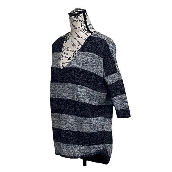 Express Y2K Striped Sweater Tunic S Grey Black Cotton V Neck Soft Knit Cozy - Picture 3 of 9